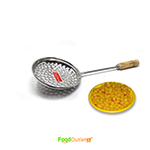 Stainless Steel Large Bundi Jhara with Wooden Handle for Firm Grip, 45 x 19 cm, Silver