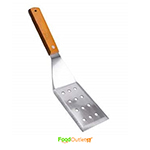 11 INCH Stainless Steel Pizza Pastry Cake Tikki Server Turner Spoon Spatula with Holes for Extra Oil Extraction Wooden Handle